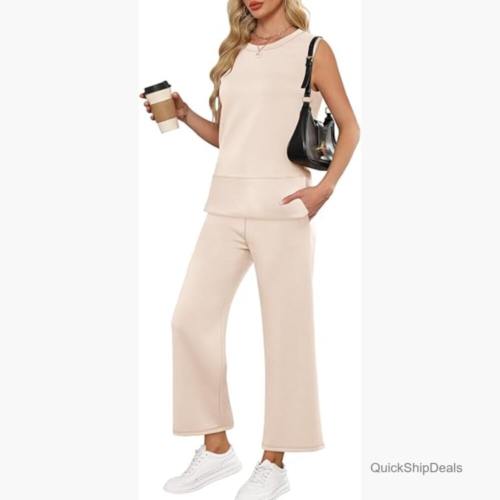 Rayon Polyester Elastane Wide Leg Pants Lounge Set